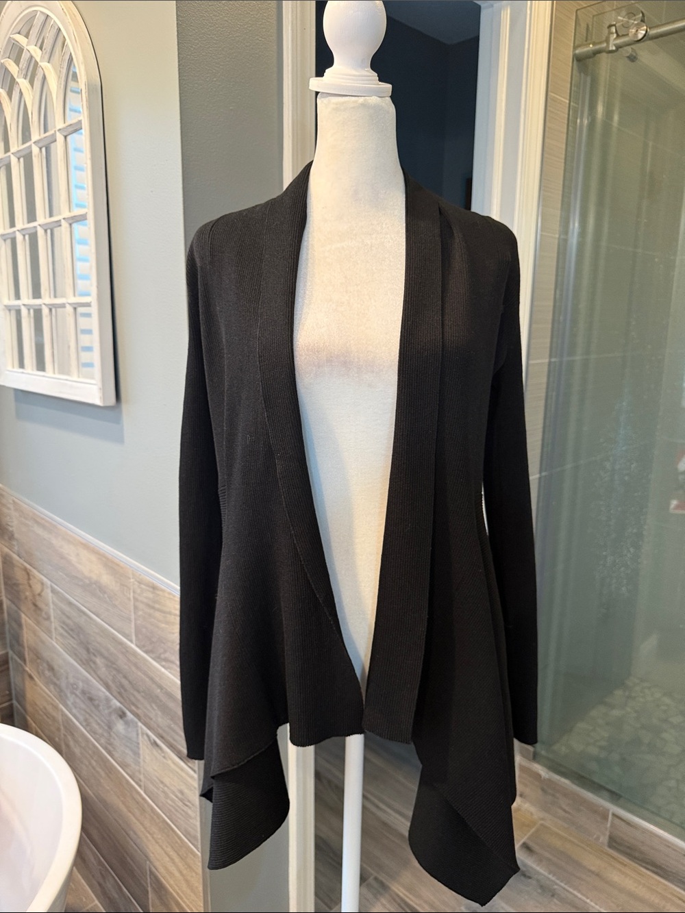 Elie Tahari Black Open Front Drape Knit Cardigan Small NWT - Picture 2 of 10